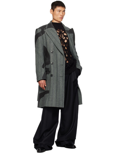 Dries Van Noten Gray & Khaki Printed Coat outlook