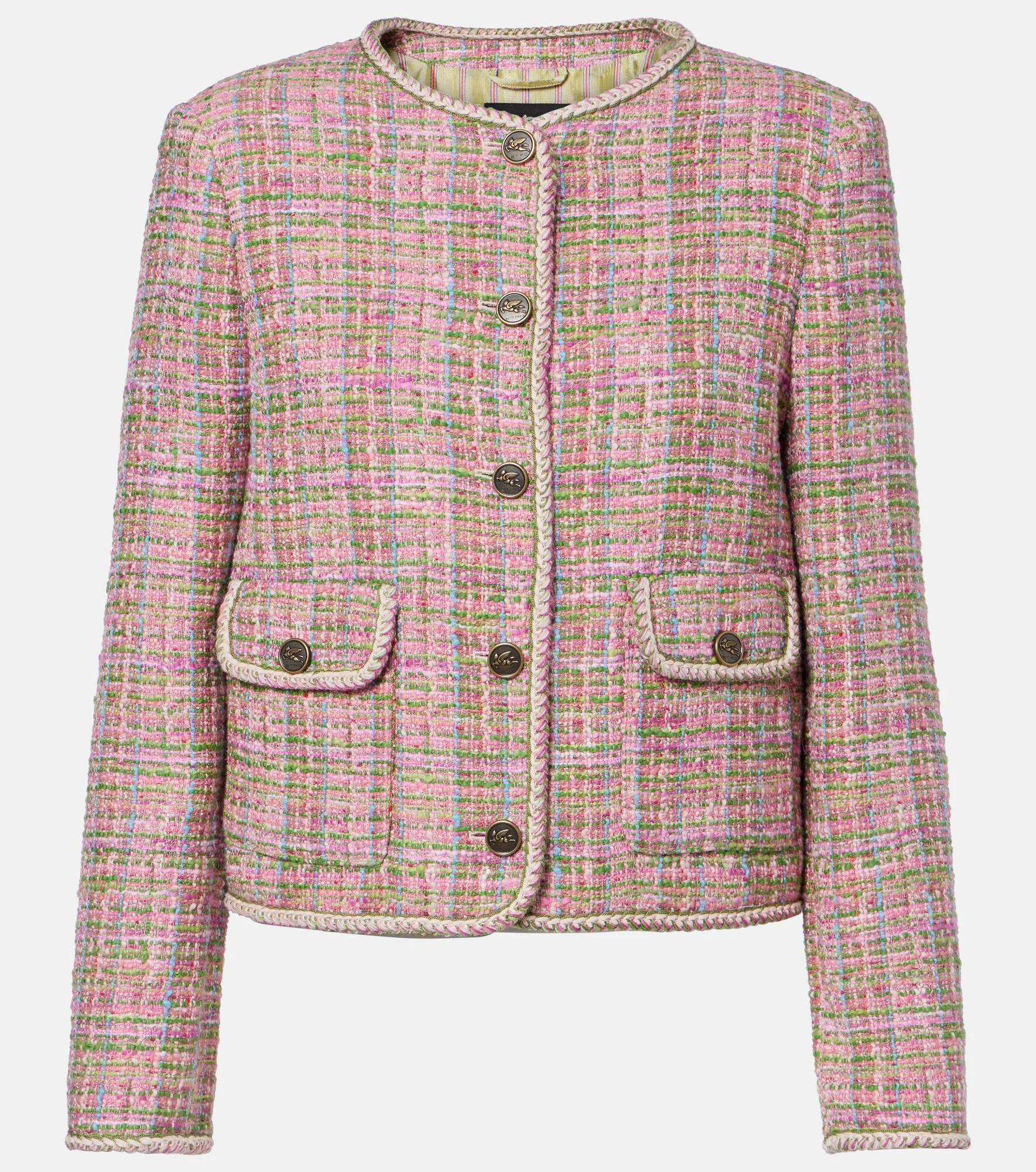Checked cotton-blend tweed jacket - 1