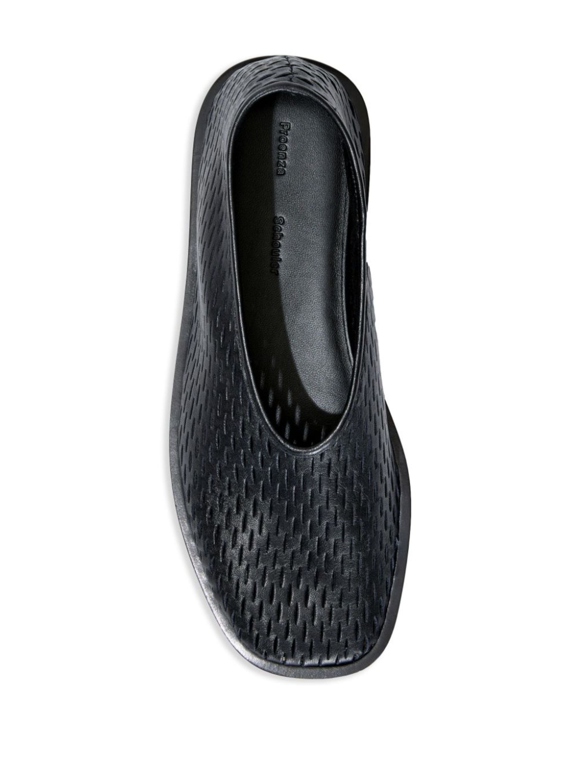 Black Perforated Leather Slippers - 4