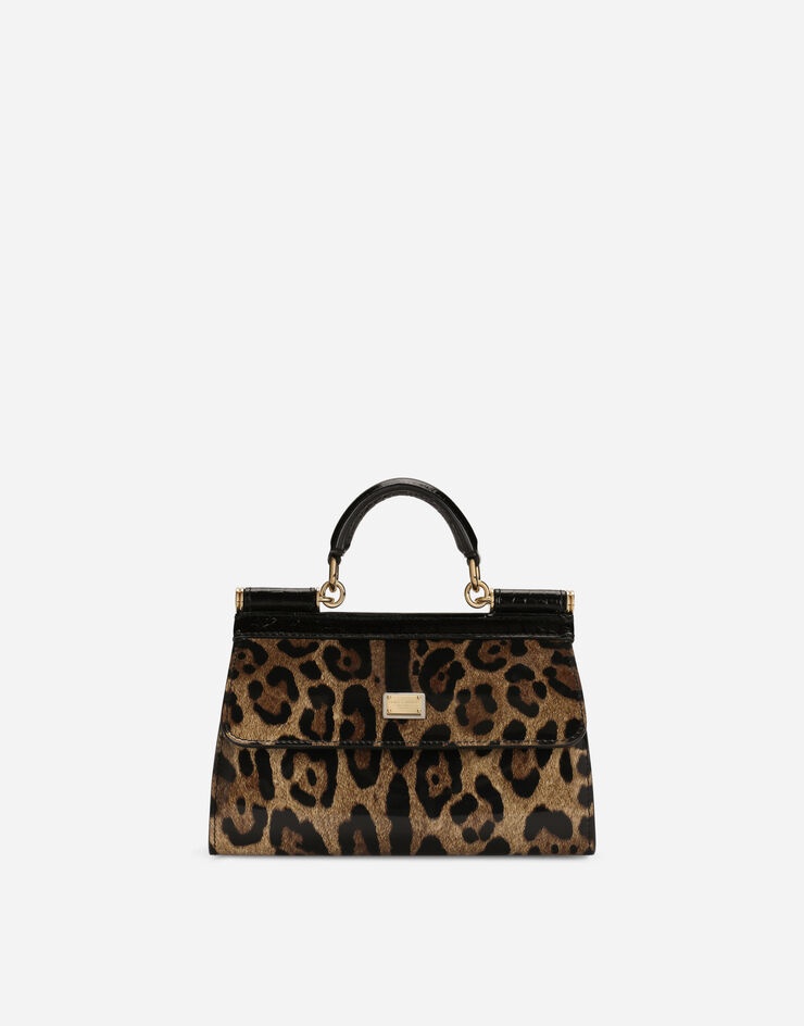 Small double-face Sicily bag in crocodile-print calfskin and leopard-print polished calfskin - 4