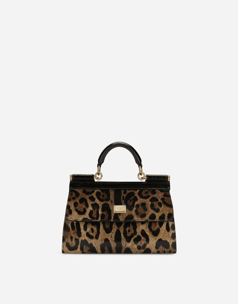 Small double-face Sicily bag in crocodile-print calfskin and leopard-print polished calfskin 4