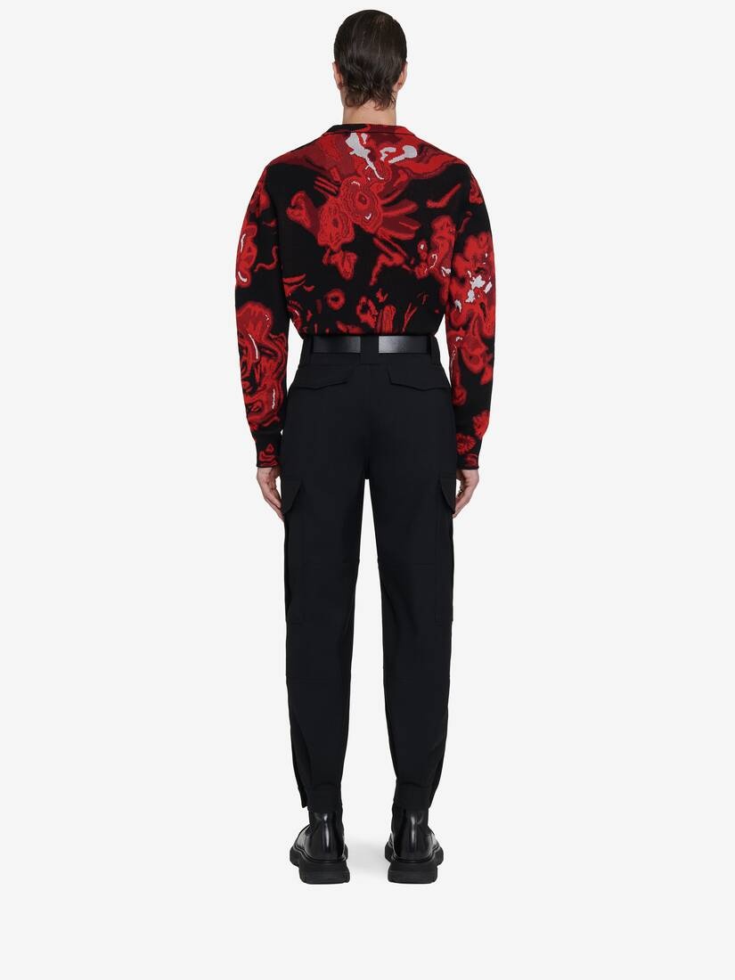 Men's Wax Flower Skull Jumper in Black/lust Red - 5