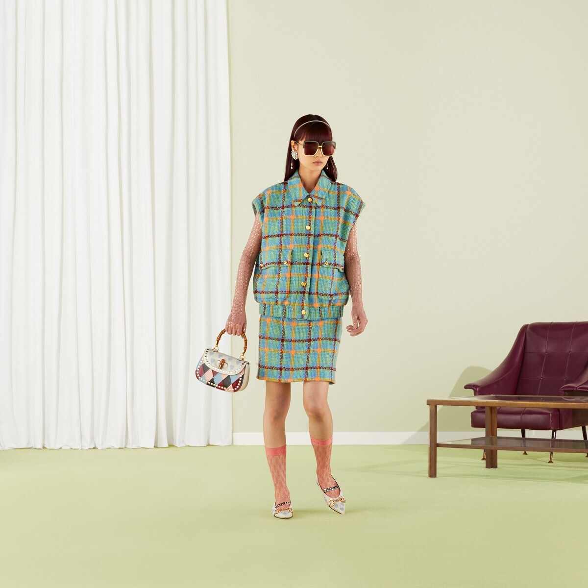 Gucci Lovelight heart check tweed skirt - 2