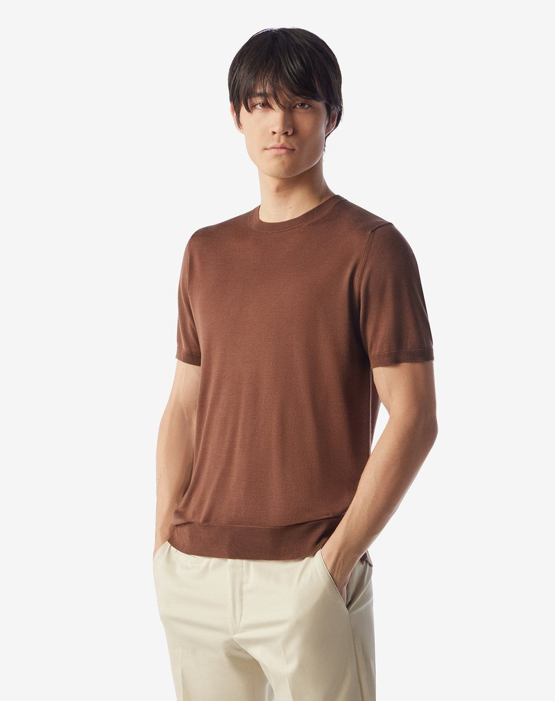 CORNELIANI Burned earth pure silk crew neck knitwear outlook