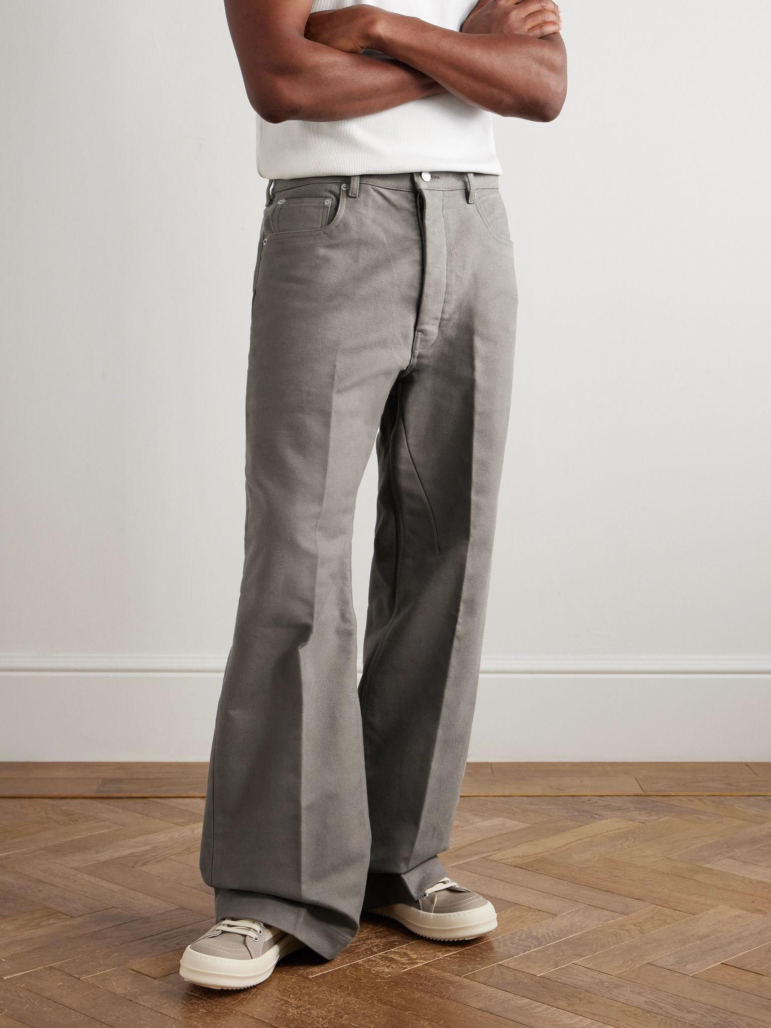 Geth Wide-Leg Brushed Organic Cotton-Twill Trousers Gray - 3