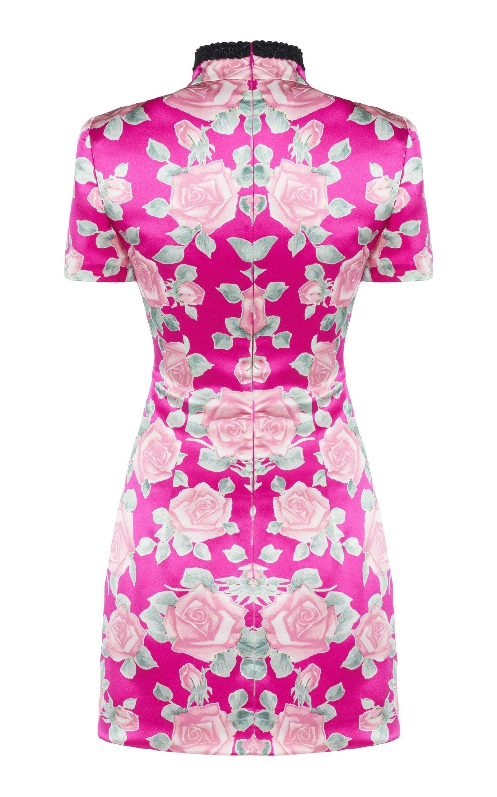 Rose-Print Silk Satin Mini Dress - 6