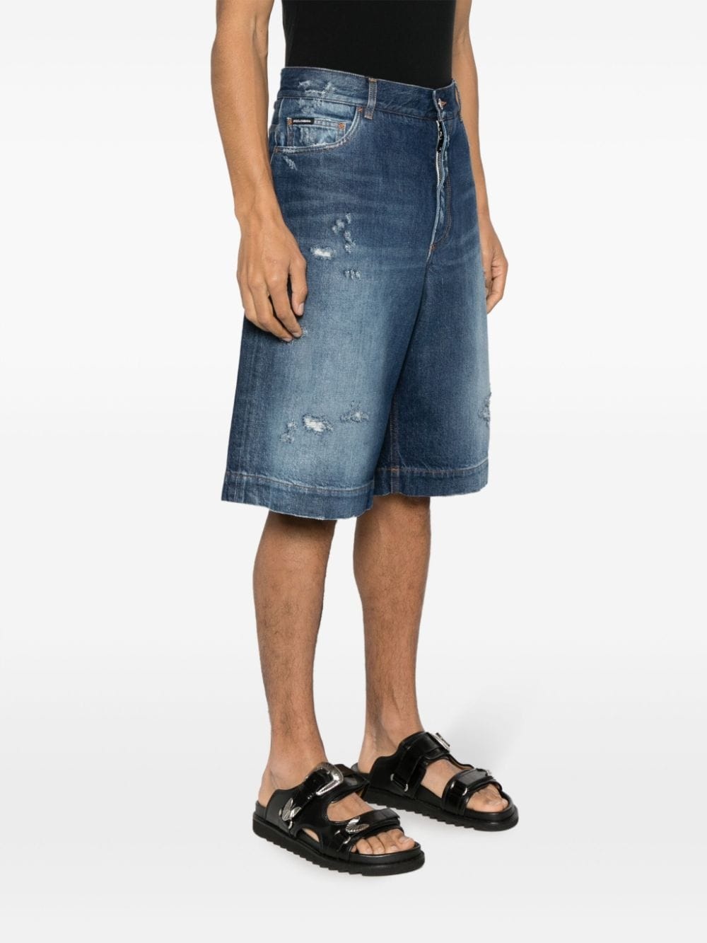 logo-plaque denim shorts - 3