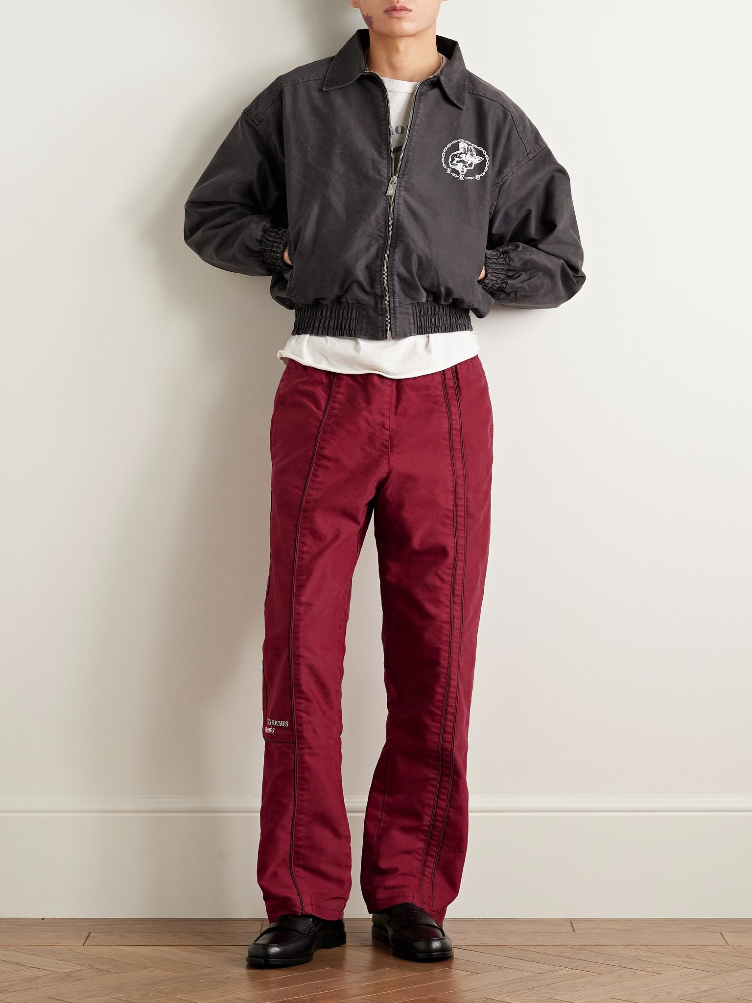 Straight-Leg Logo-Embroidered Panelled Cotton Track Pants Burgundy - 2