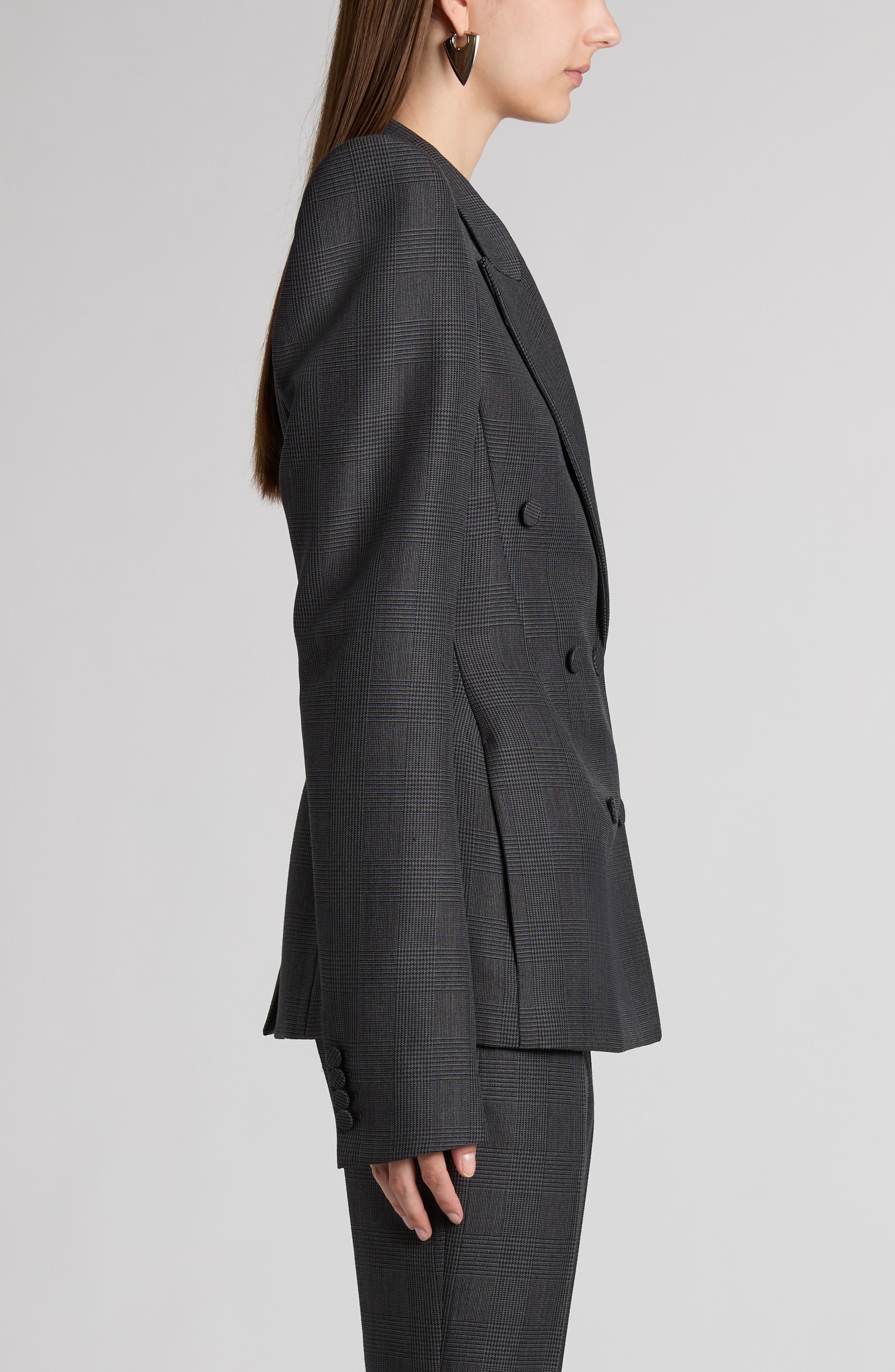 McQueen Glen Plaid Stacked Shoulder Wool & Mohair Blazer in Black - 4