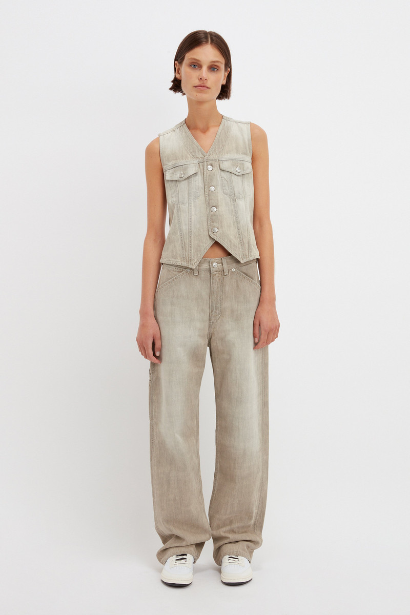 Victoria Beckham Mia Regan x VB Denim Waistcoat in Light Grey Wash outlook