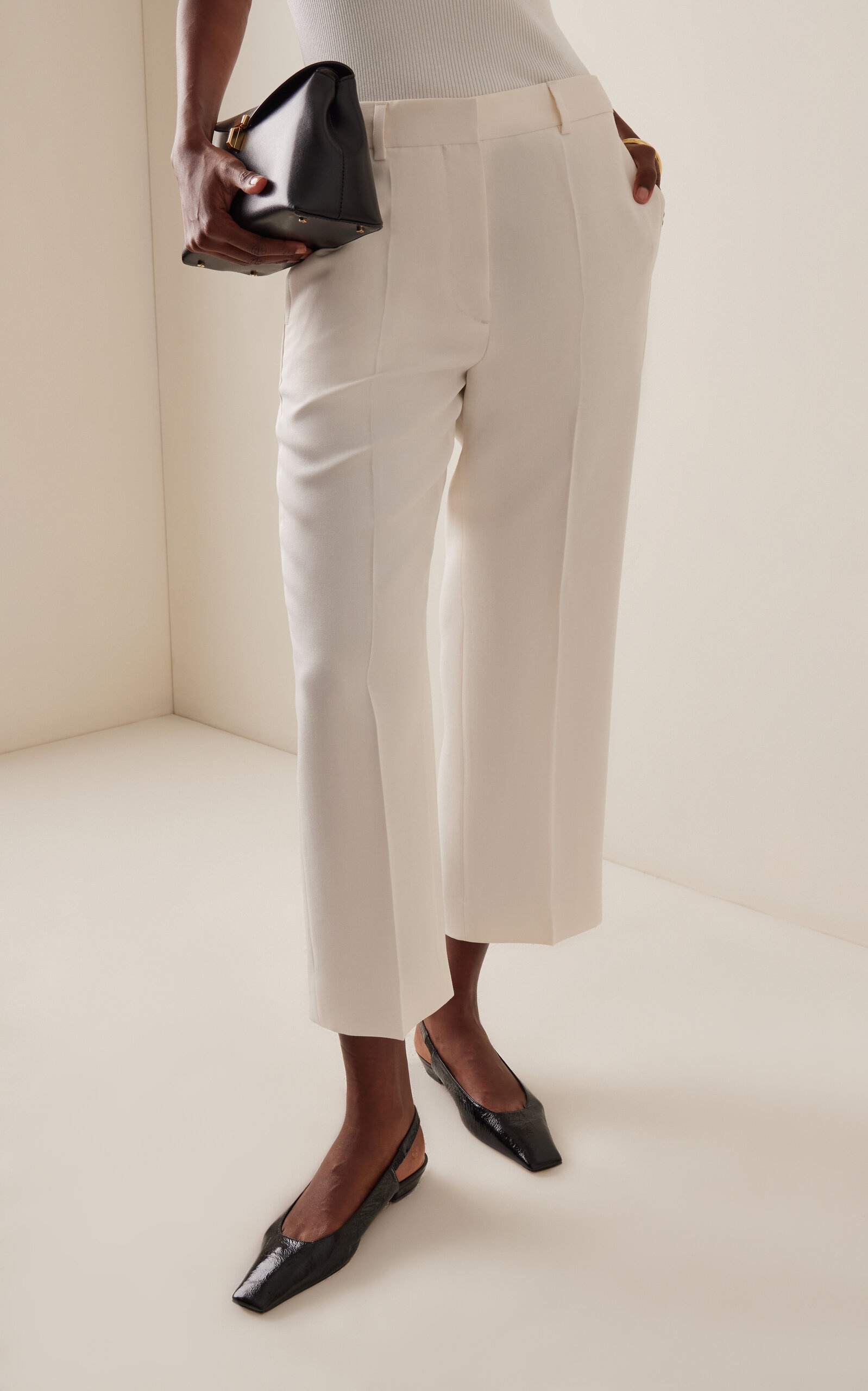 Cropped Straight-Leg Trousers off-white - 3