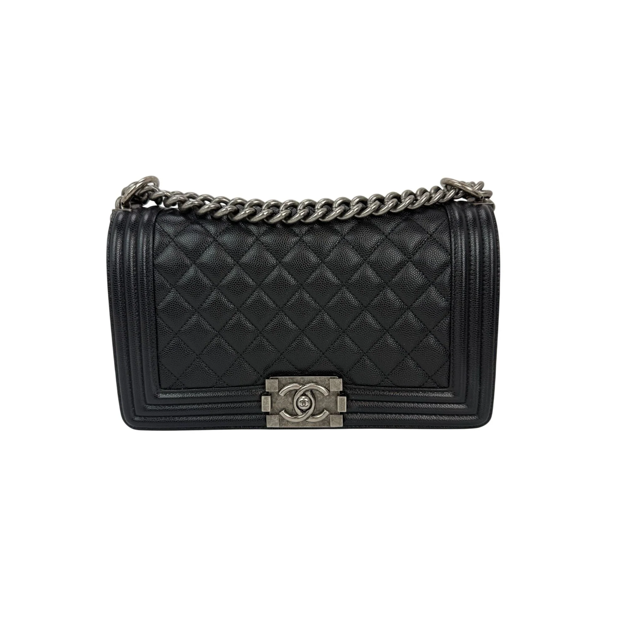 Chanel Caviar Quilted Medium Black Boy Flap Shoulder Bag EBAY LIVE - 1