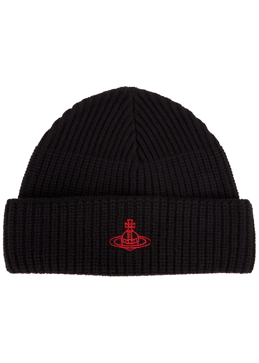 Black logo-embroidered wool beanie - 1