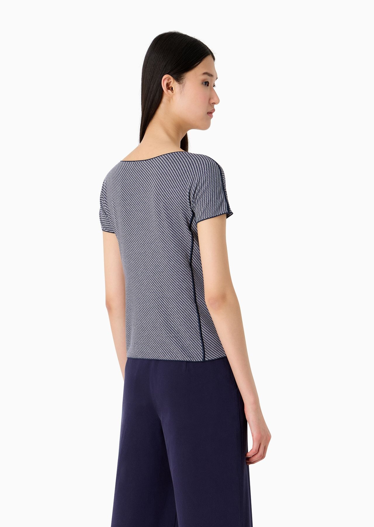 Short-sleeved jumper in op-art jacquard jersey - 3