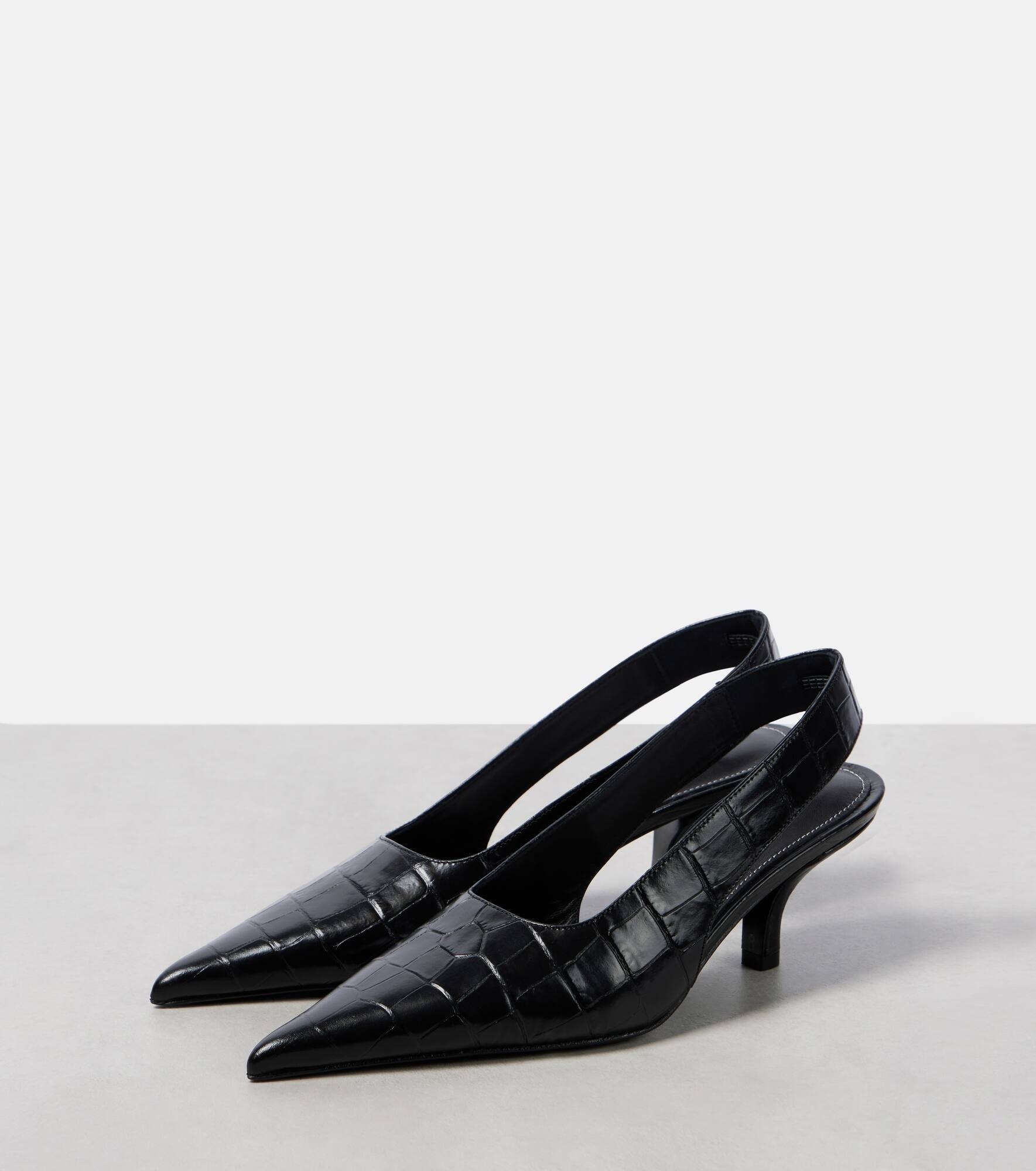 Croc-effect leather slingback pumps - 4