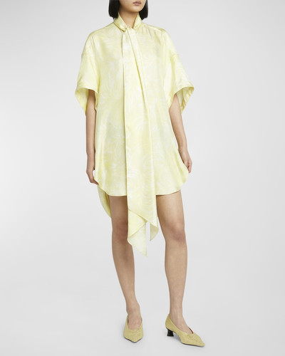 Stella McCartney Feather Print Scarf-Neck Short Silk Tunic Dress outlook