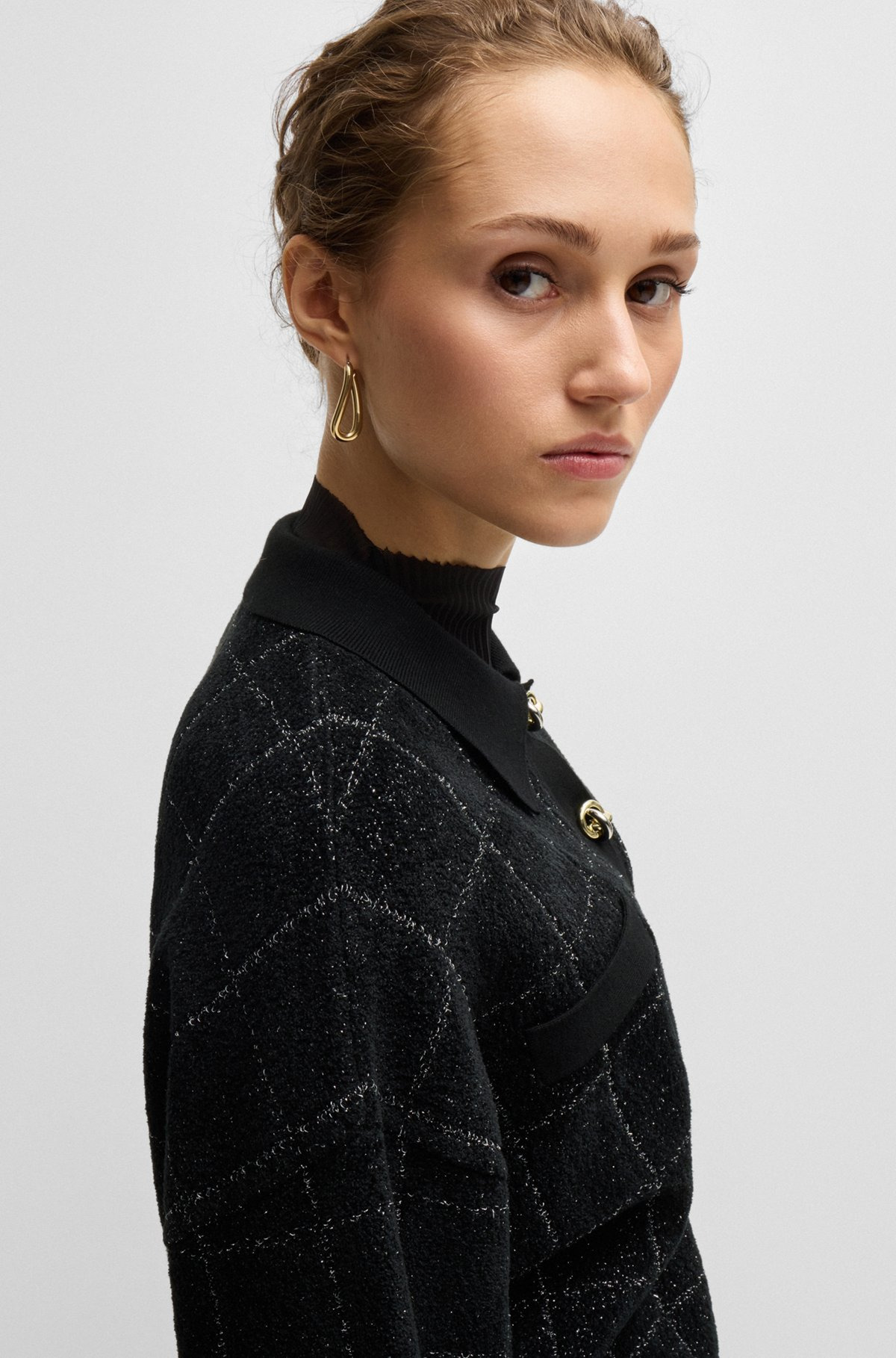 CROPPED JACKET IN SPARKLE TWEED WITH FEATURE BUTTONS - 5