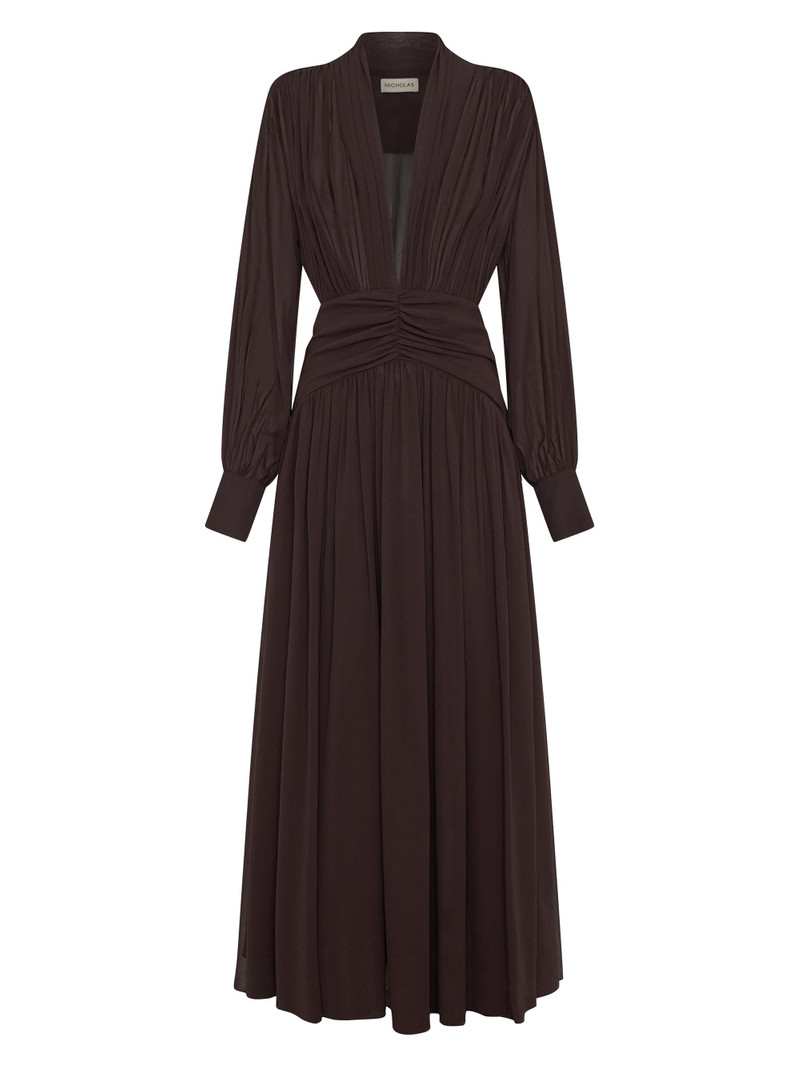 Women's Jocelyn Deep Plunge Long-Sleeve Maxi Dress - Cacao 1