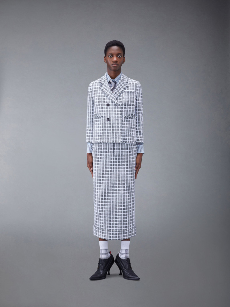 Check Summer Tweed Fray Cropped Sack Sport Coat 3