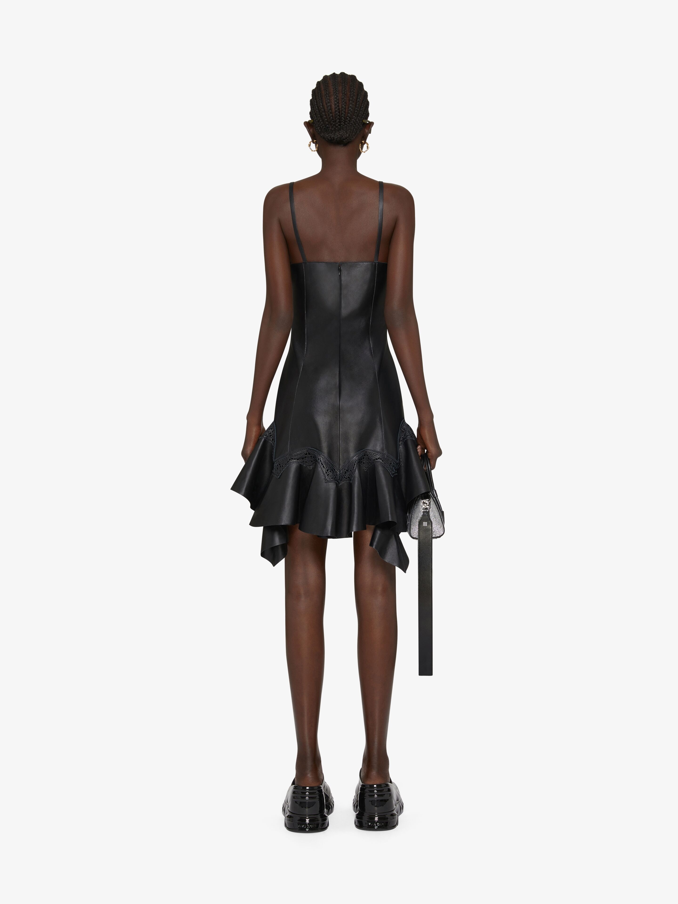 STRAPS DRESS IN LEATHER WITH RUFFLES - 4