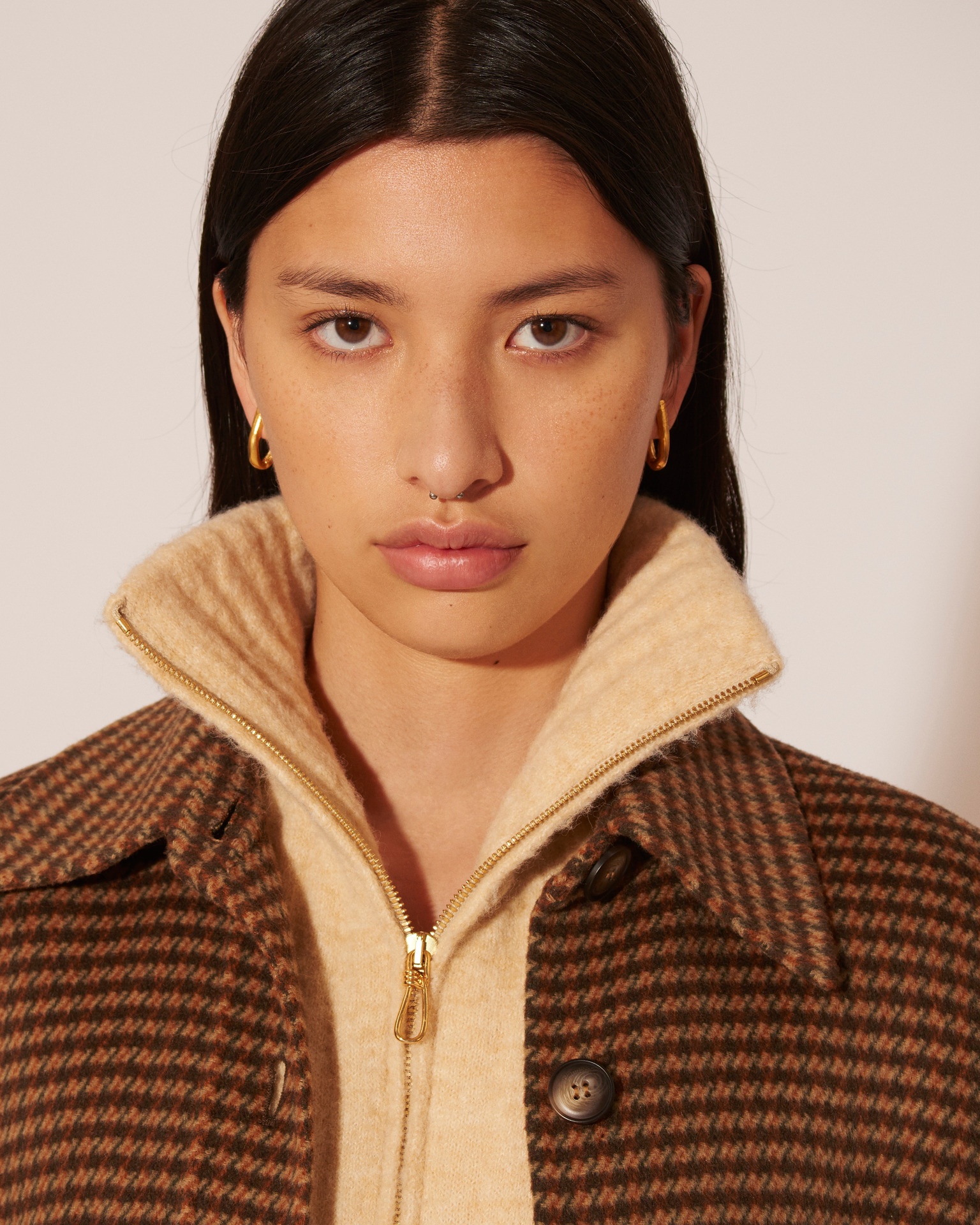 CRUZA - Checked wool and silk-blend coat - Camel - rust gray - 6