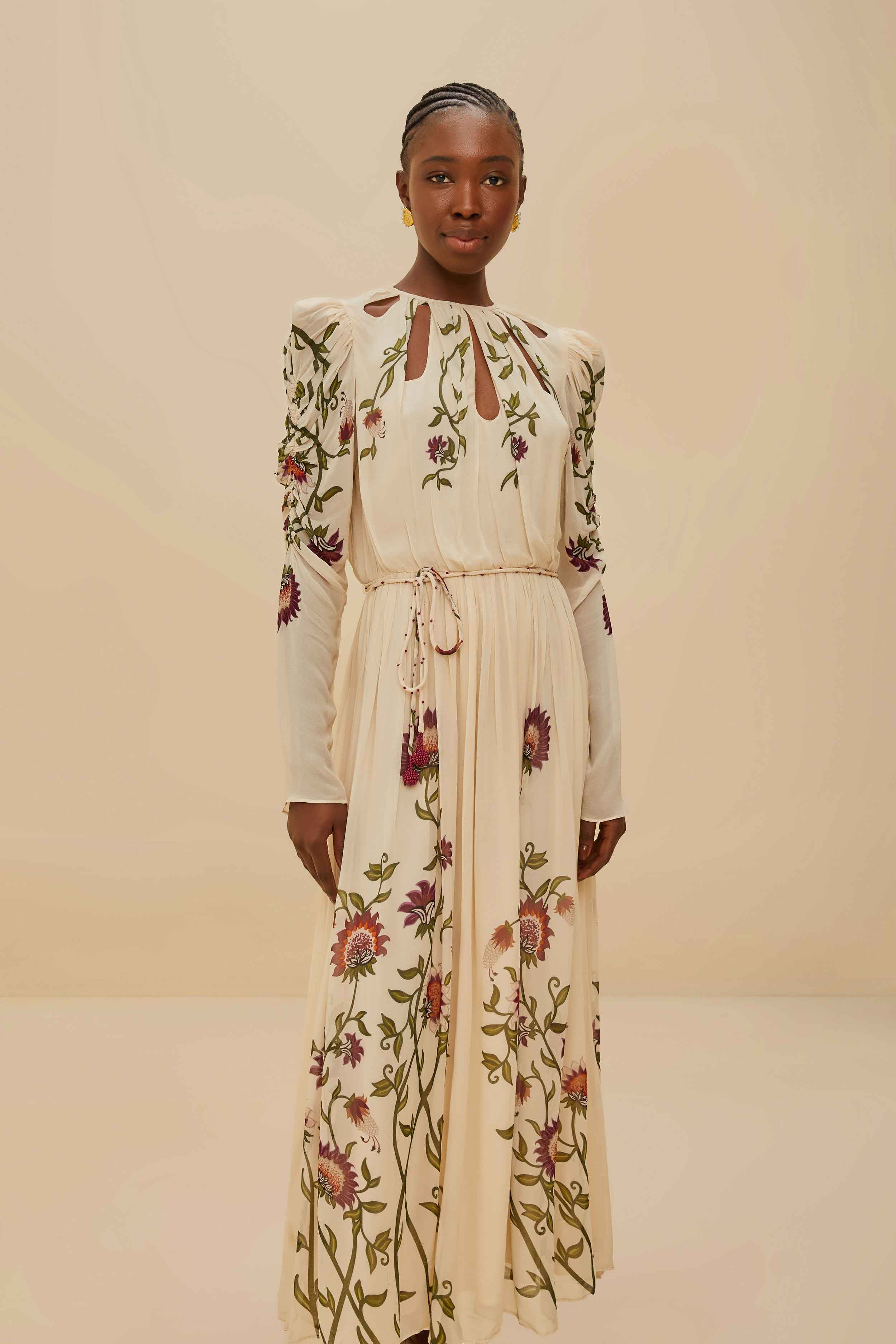 Multicolor Romantic Nature Long Sleeve Maxi Dress - 2