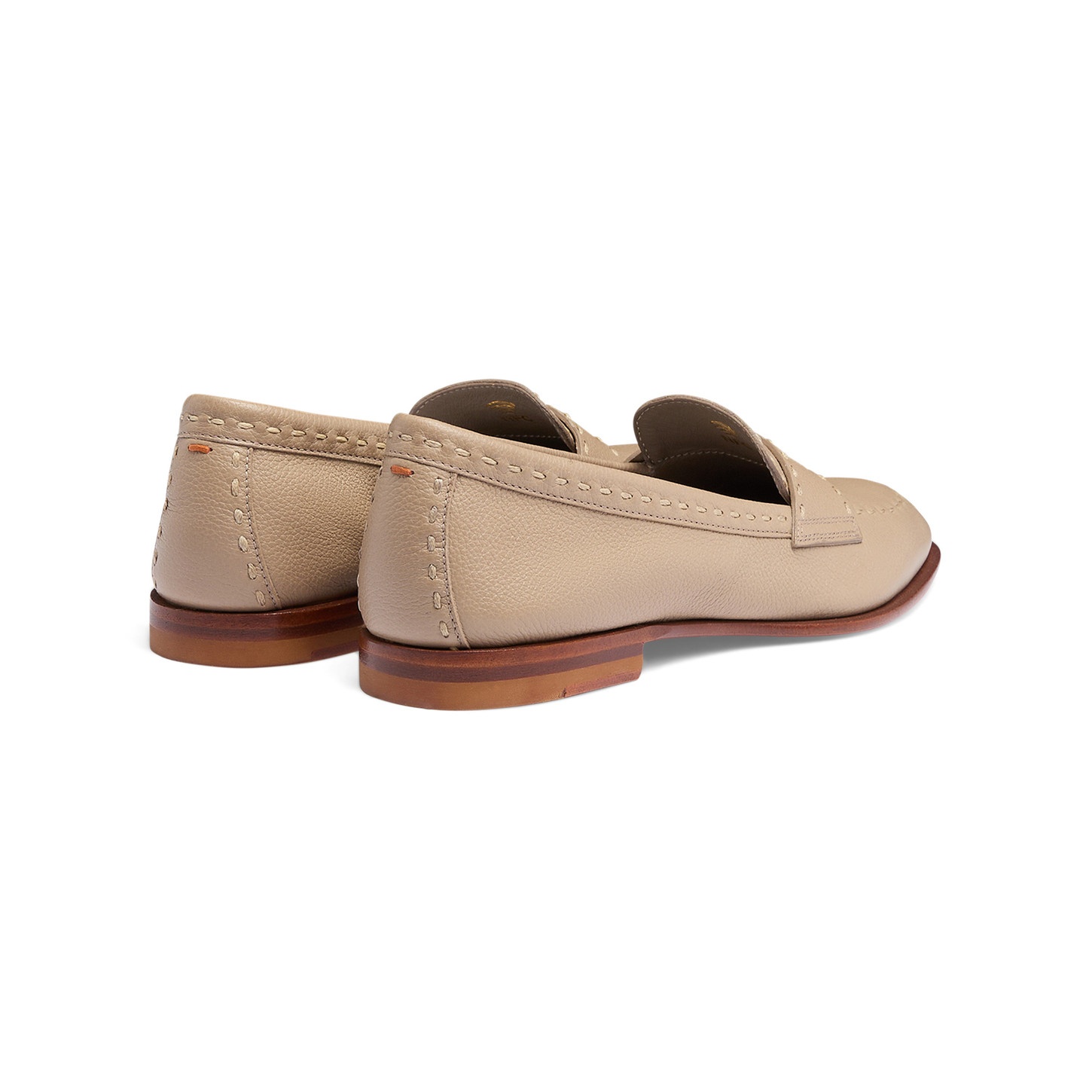 Women's beige tumbled leather penny loafer - 4
