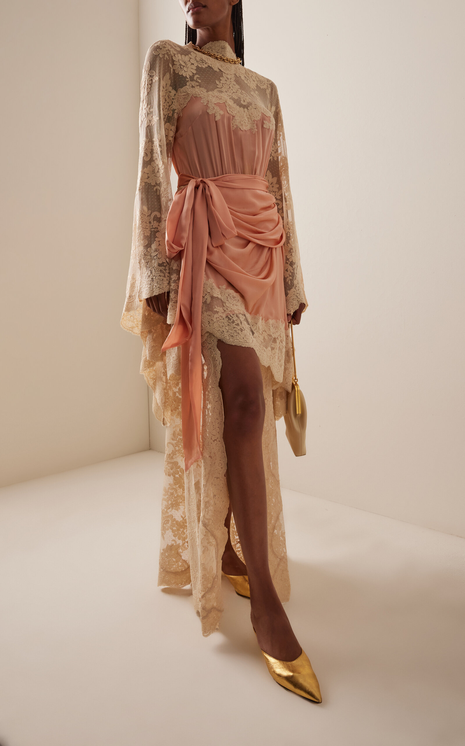 Hypnotic Draped Silk-Satin Dress light pink - 3