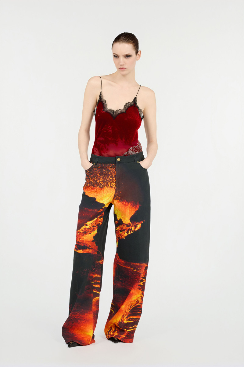 Roberto Cavalli Stretch Denim Jeans With Lava Print outlook