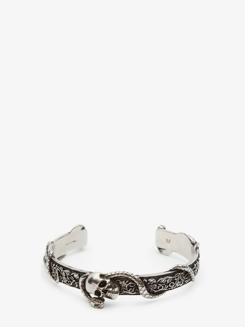 Skull And Snake Bracelet in Antique Silver - 1