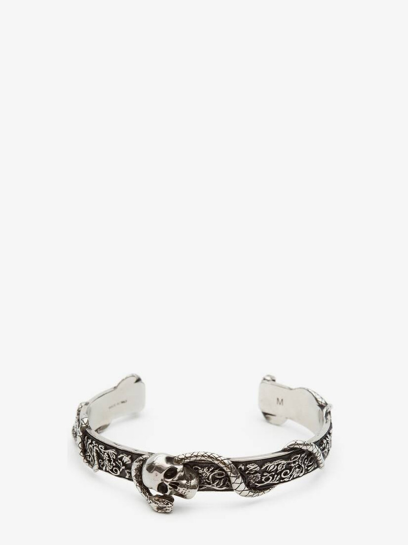 Skull 과 Snake 팔찌 에 골동품 실버 1