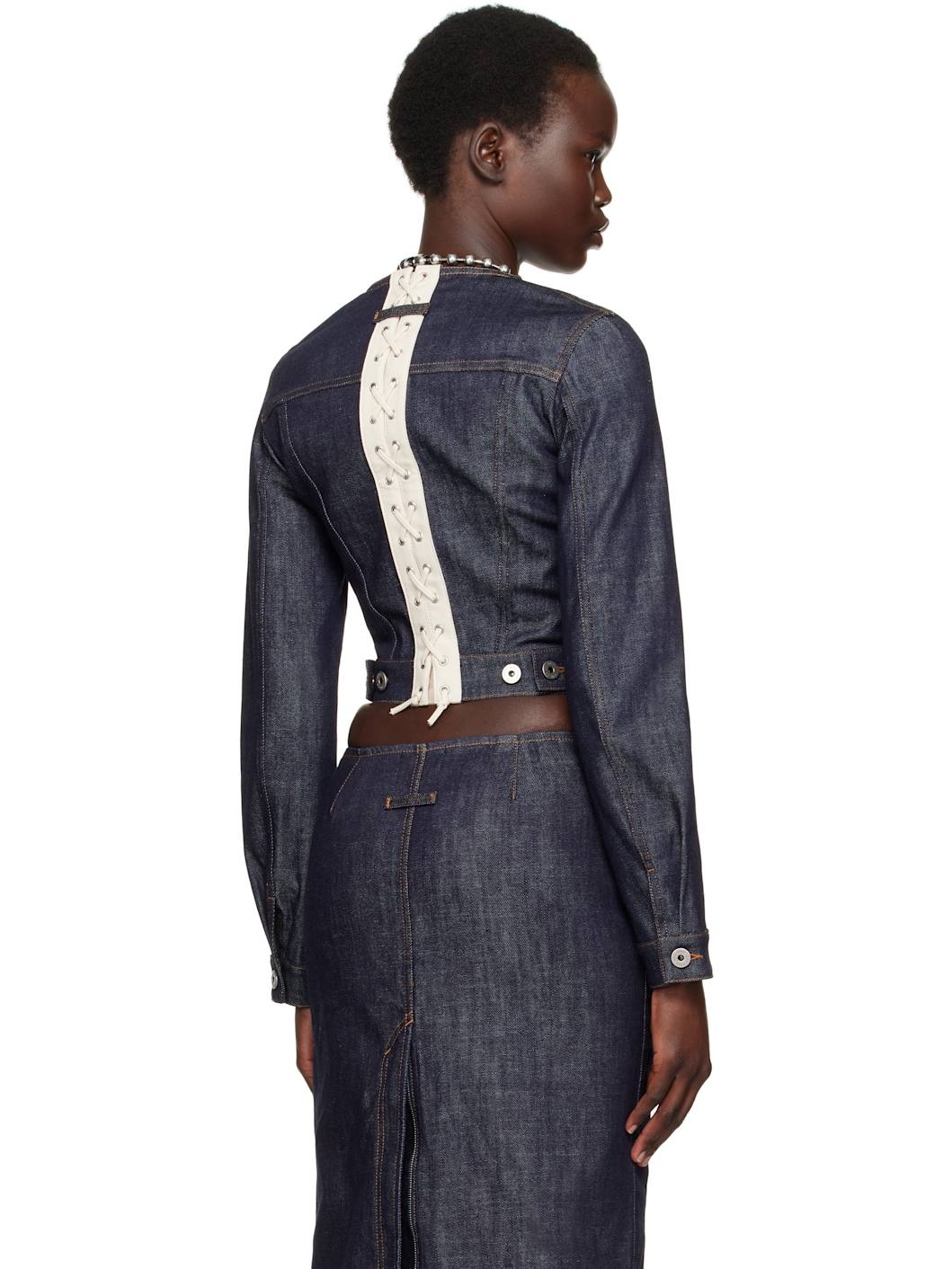 Blue 'The Contrasting Lace-Up' Denim Jacket - 3