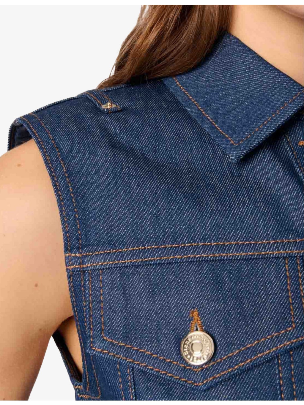 Sleeveless Cropped Denim Jacket - 5