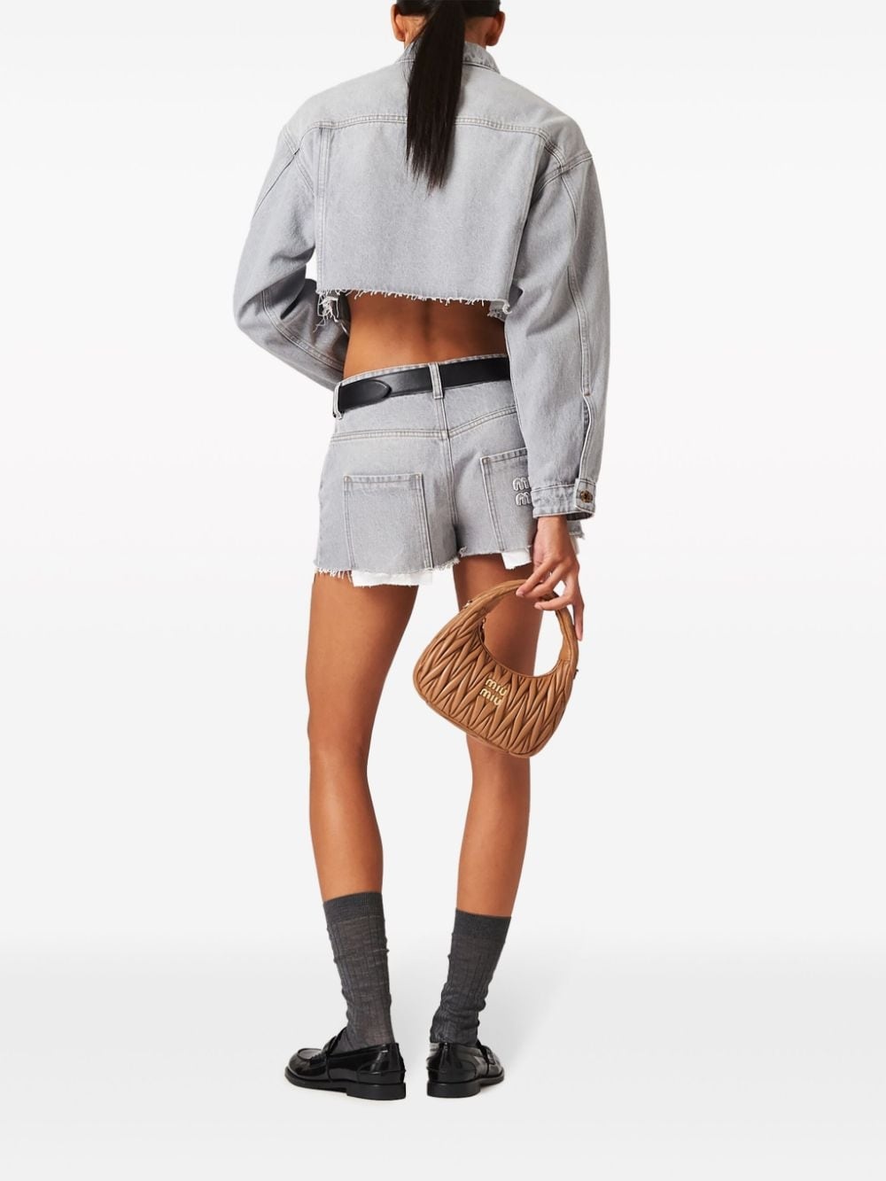 logo-appliquÃ© cropped denim jacket - 3