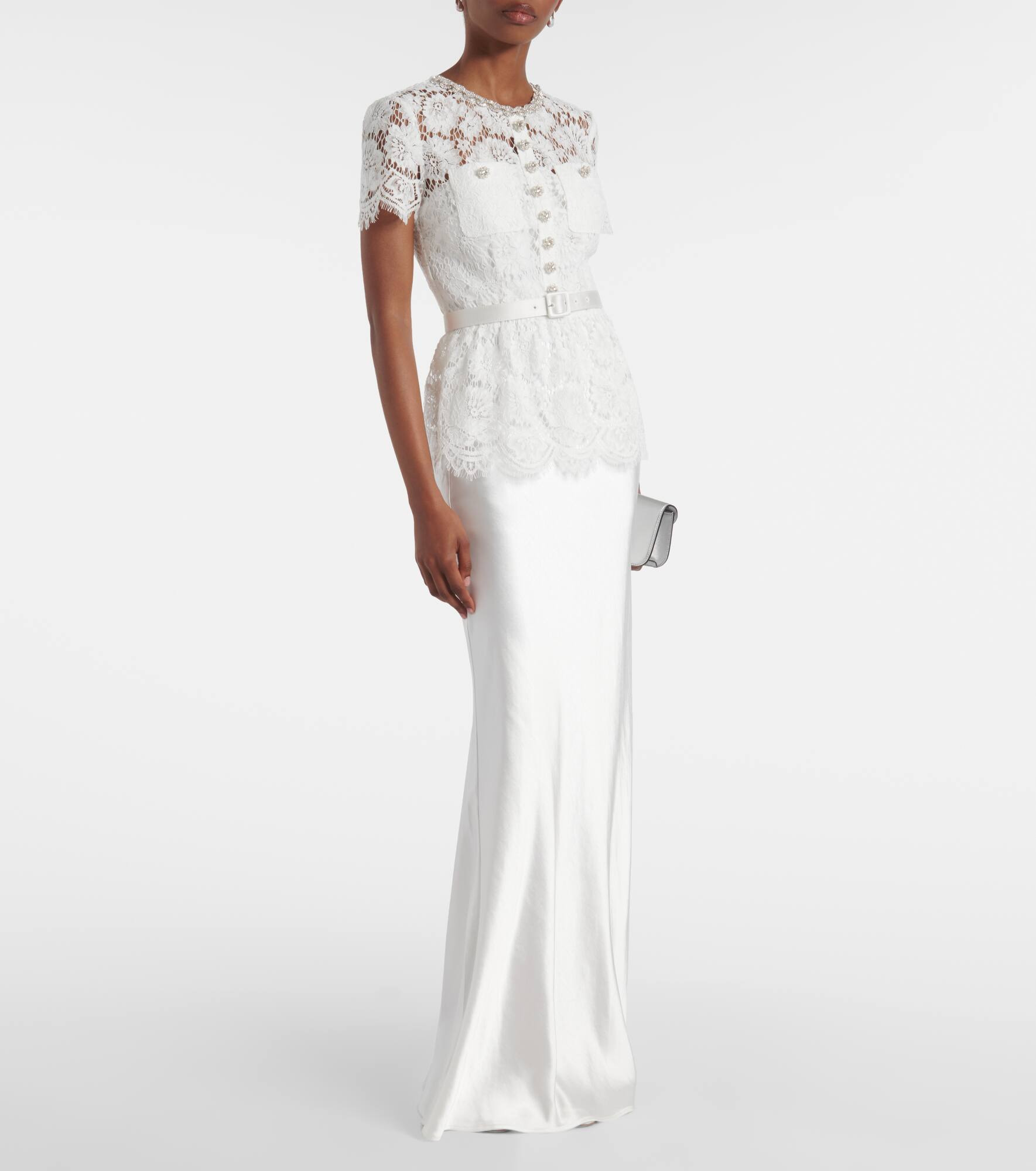 Bridal embellished lace satin gown - 2
