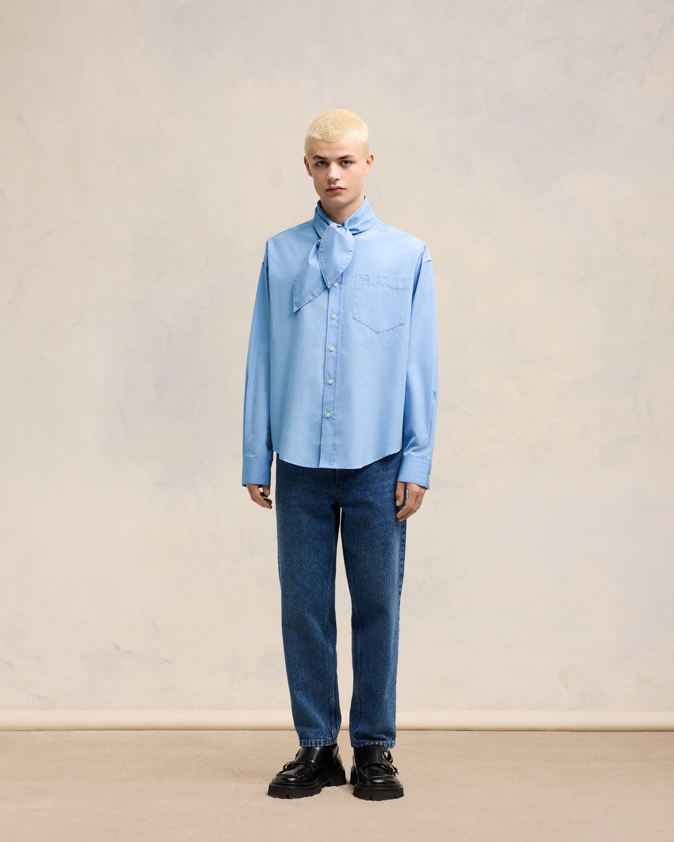 SCARF COLLAR SHIRT - 2