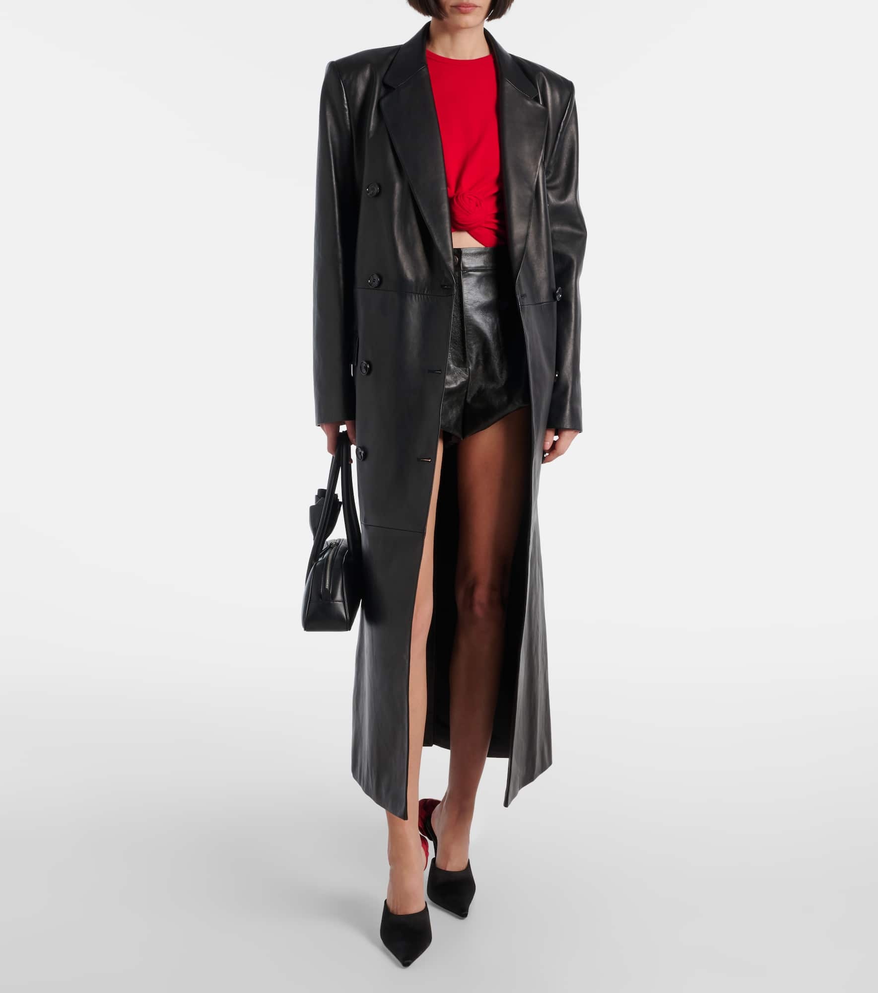 Double-breasted leather coat - 2