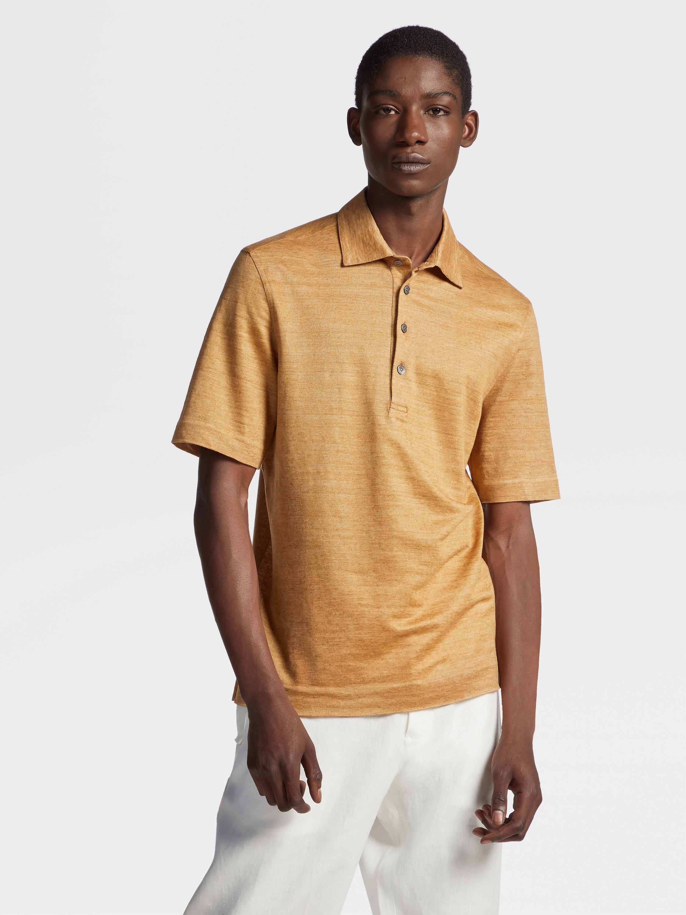 PEACH COLOR LINEN POLO SHIRT - 5