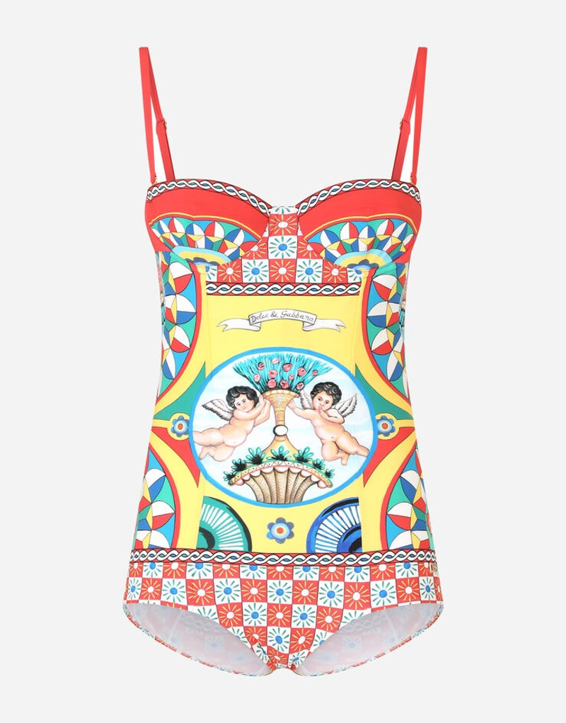 Carretto-print balconette one-piece swimsuit 1