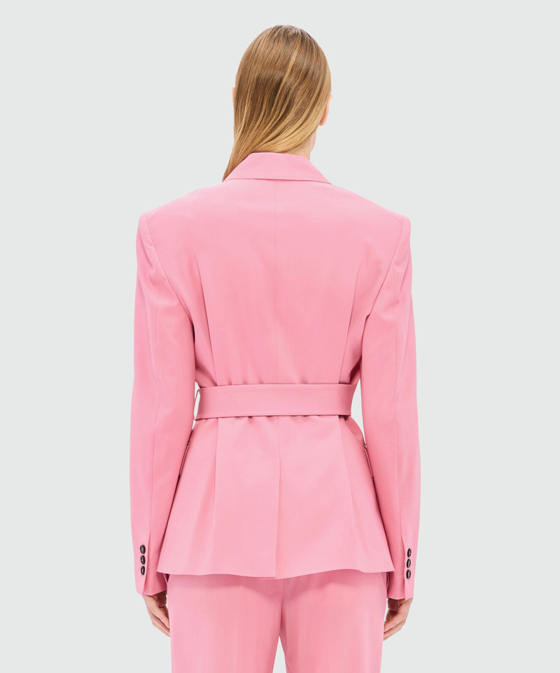 Pink single-breasted jacket in cool wool with contrasting details 3