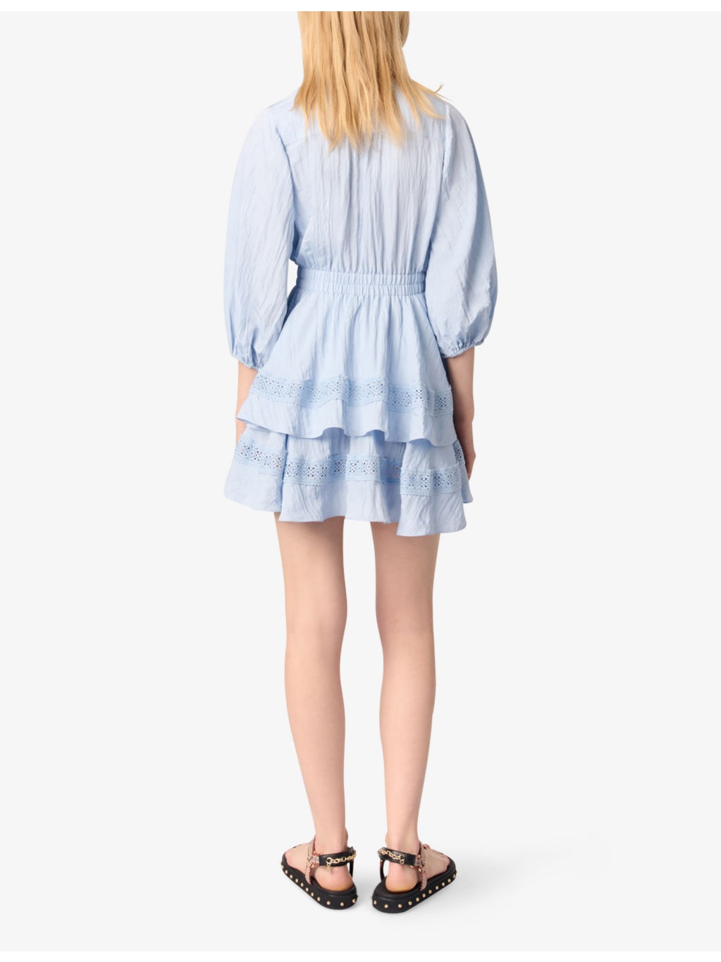 Lace-Trim Tiered Woven Mini Dress - 4