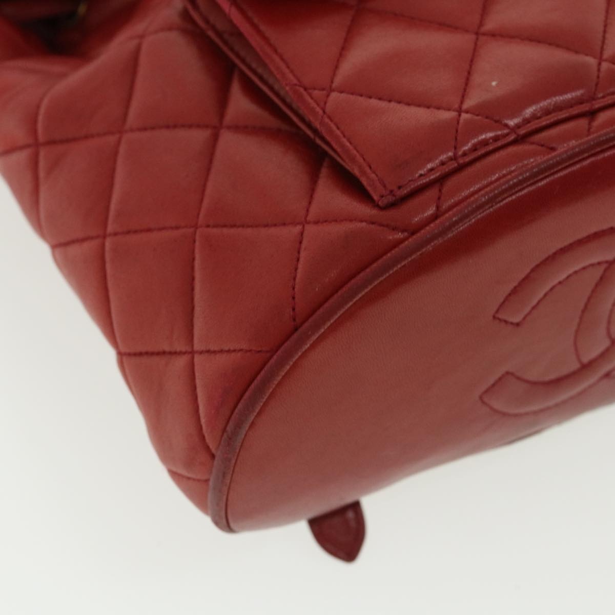 CHANEL Matelasse Chain Hand Bag Lamb Skin Red CC - 15