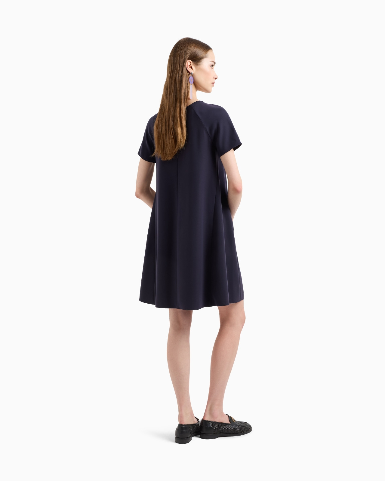 TECHNO CADY FLARED DRESS WITH OVERSIZED GODET PLEAT - 3