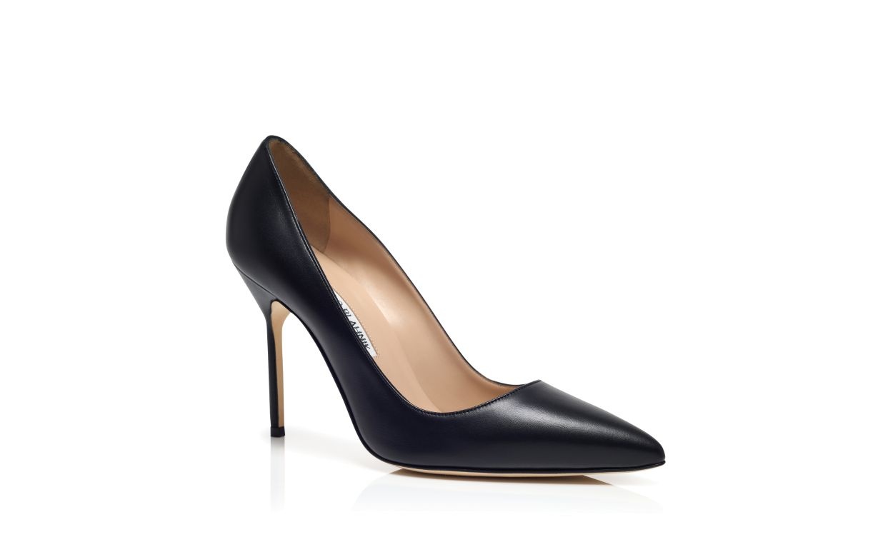 Black Nappa Leather Pointed Toe Pumps - 3