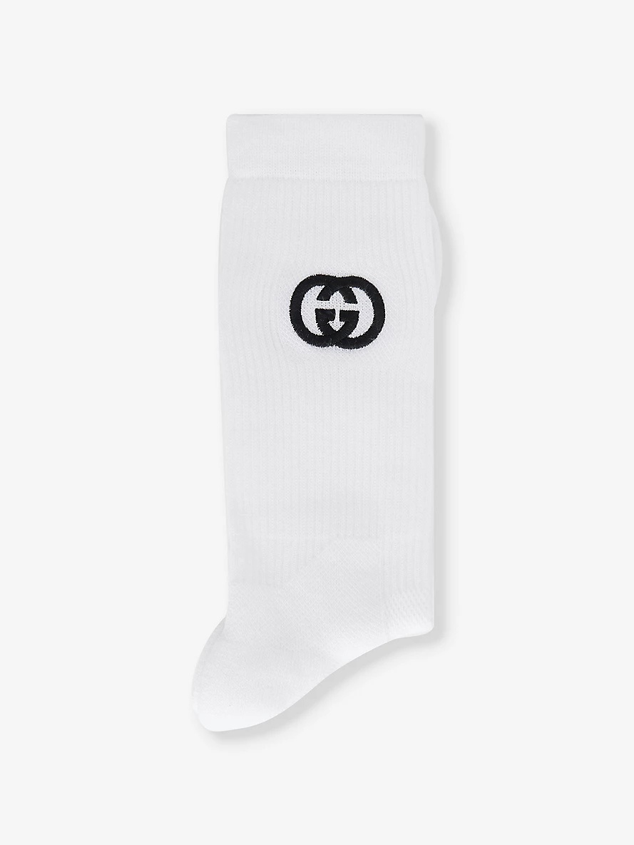 Brand-embroidered crew-length cotton-blend socks - 1