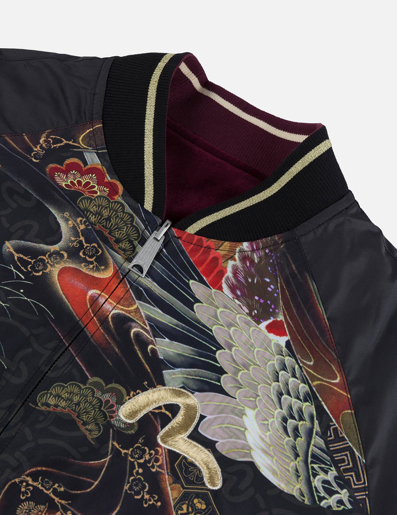 Crane and Logo Embroidery Regular Fit Reversible Bomber Jacket 18