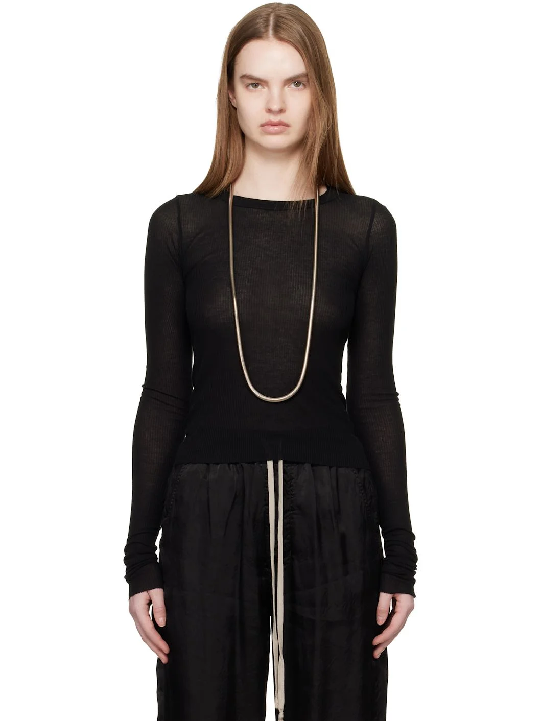 Black Temple Cropped Rib LS T-shirt - 1