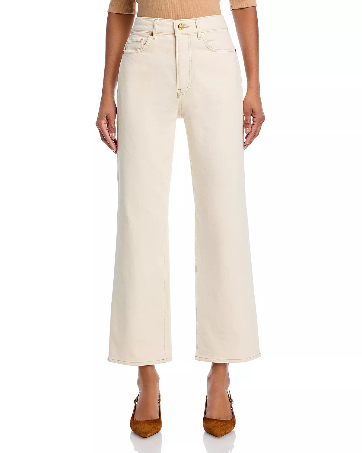 Dylan High Rise Straight Leg Ankle Jeans in Ecru - 7