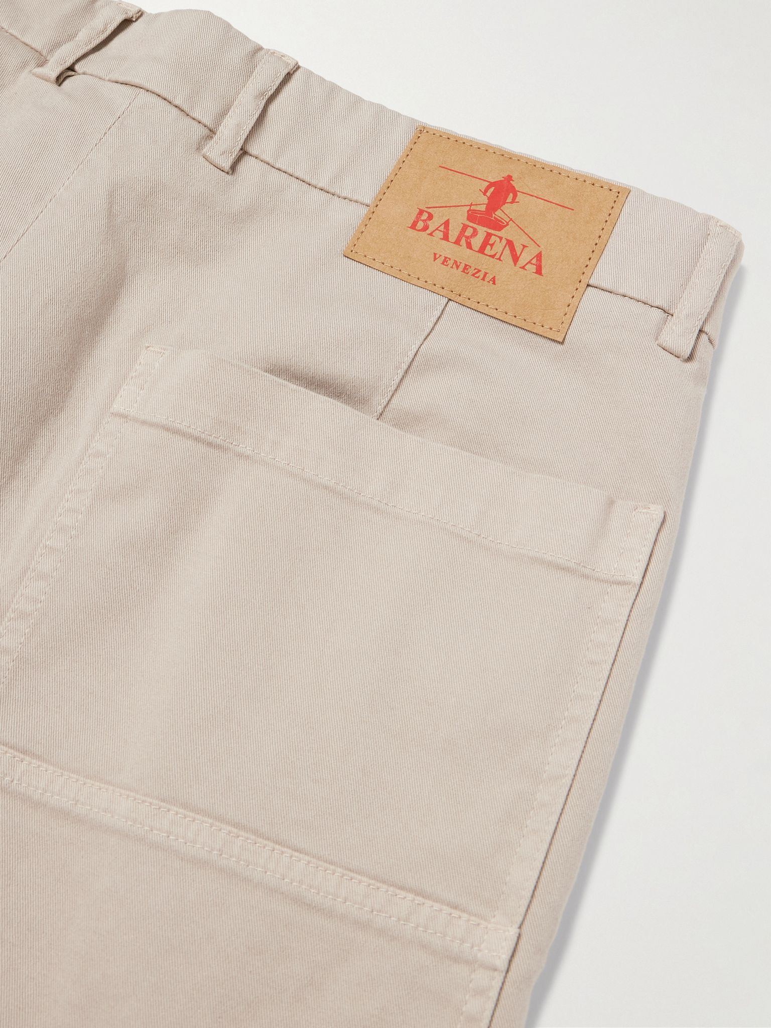 Tapered Cropped Pleated Stretch-Cotton Twill Trousers Beige - 5