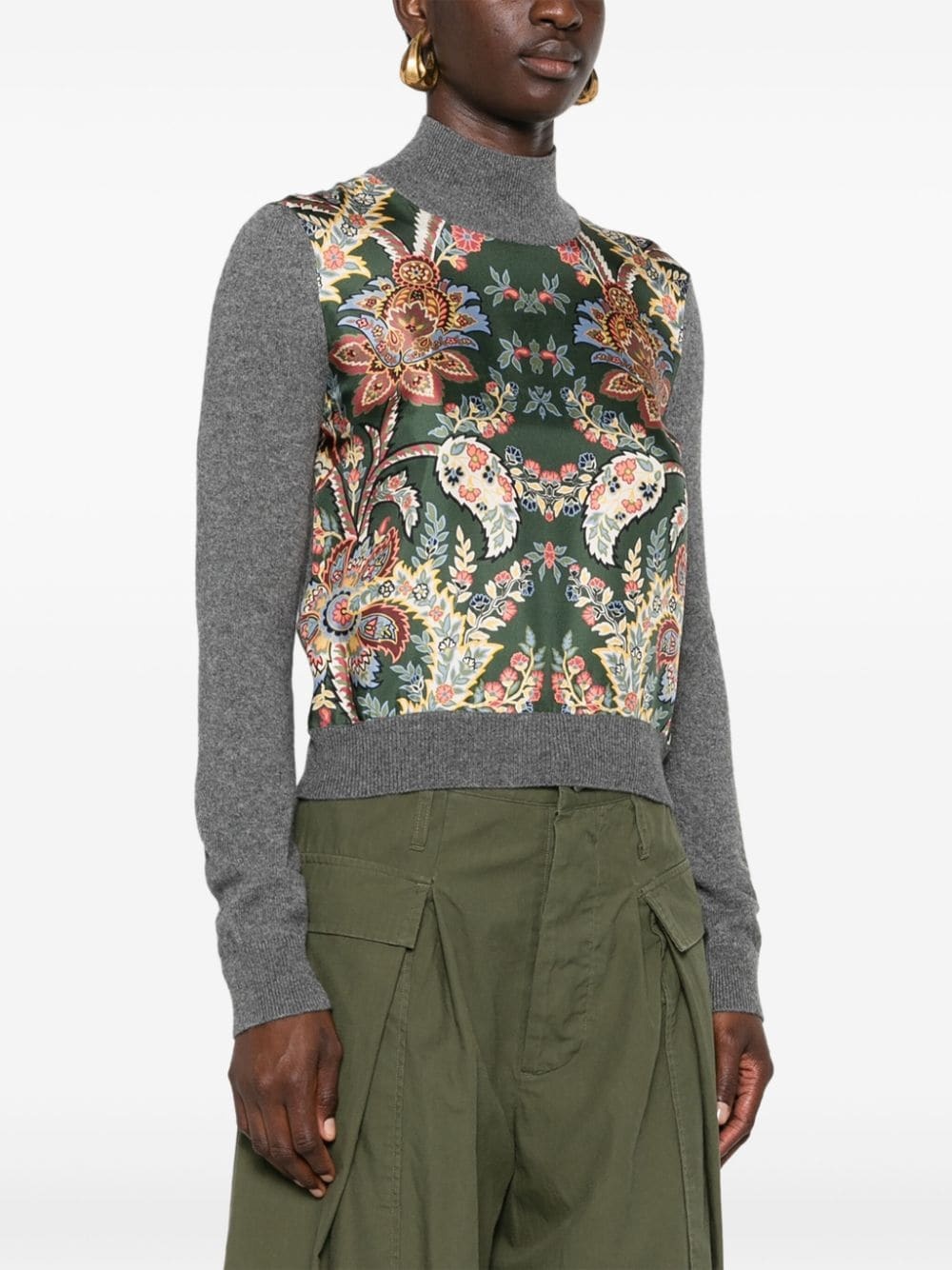 floral contrast-panel jumper - 3
